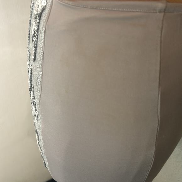 BEBE Silver Sequin Textured Halter Open Cutout Back Top Dress Cocktail FLAW - Picture 9 of 11